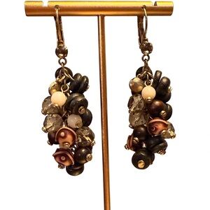 Vintage Y2K Milly Gold/Multicolor Natural Bead Cluster Dangle Earrings